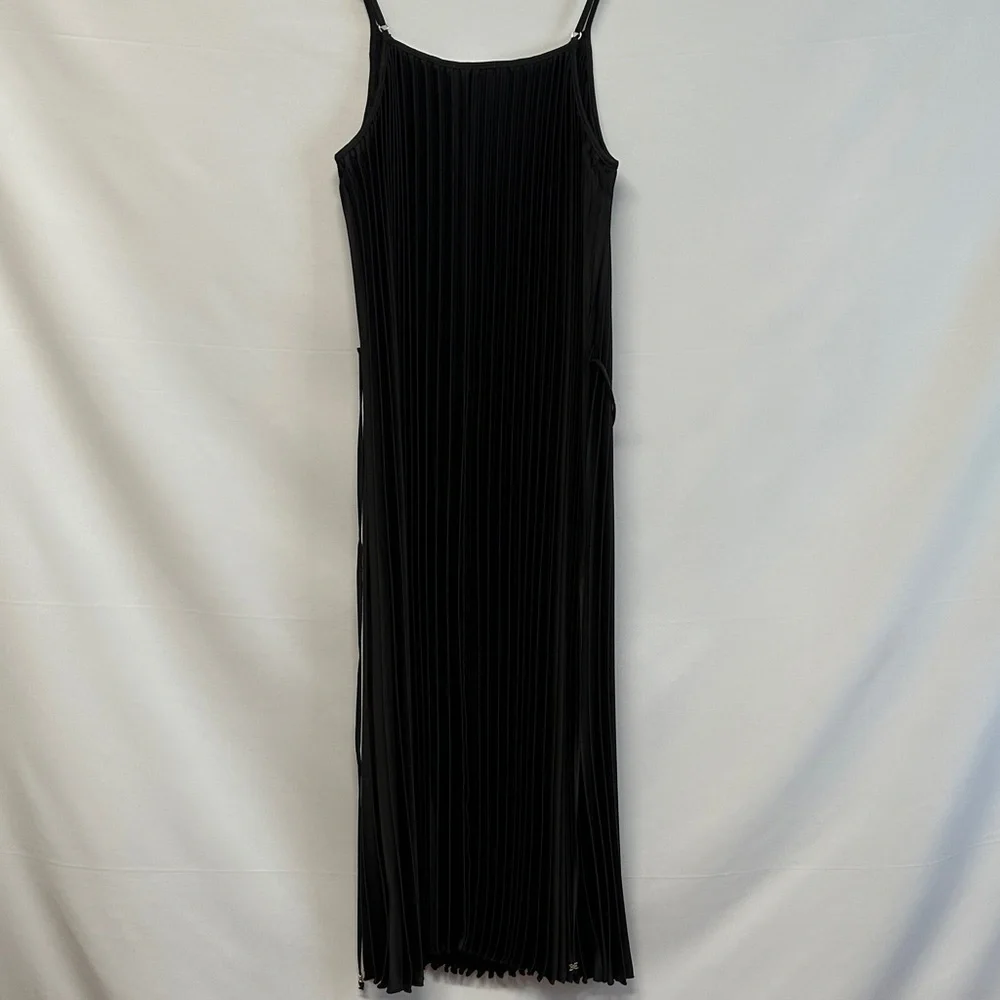 NWT Sam Edelman Hammered Satin Plissé Black Midi Dress L - Picture 5 of 9